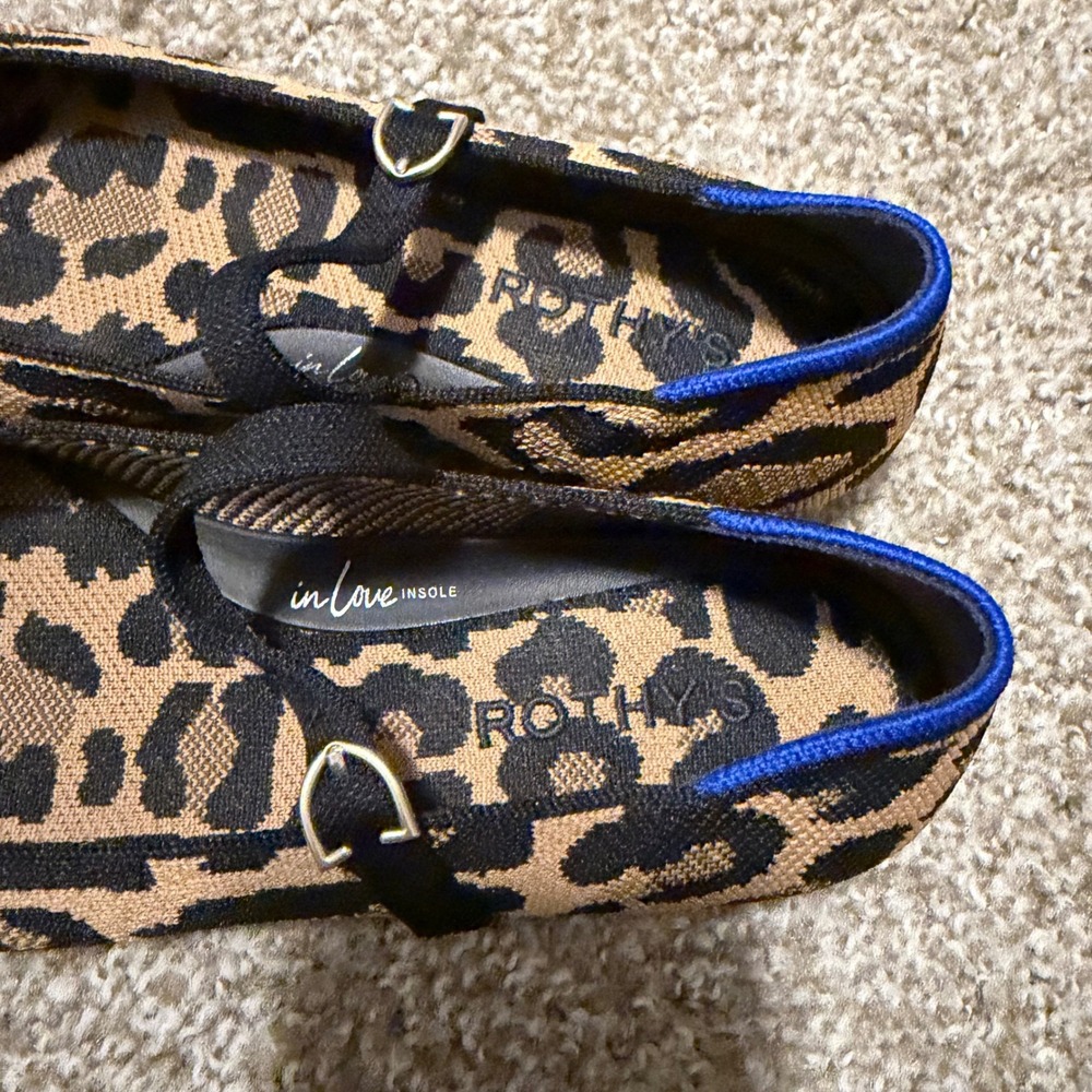 Rothy's Point Mary Jane II Leopard Classic Cat Buckle Flats Size 7.5 comfort - Picture 2 of 6